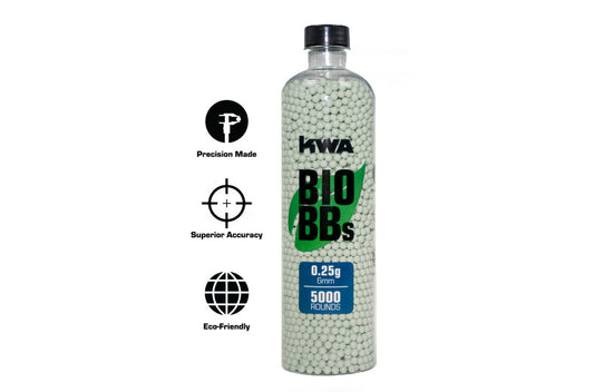 KWA Bio BBs  – 5k Rds. Bottle (0.25g to 0.28g)