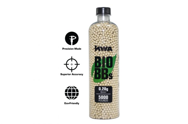 KWA Bio BBs  – 5k Rds. Bottle (0.25g to 0.28g)