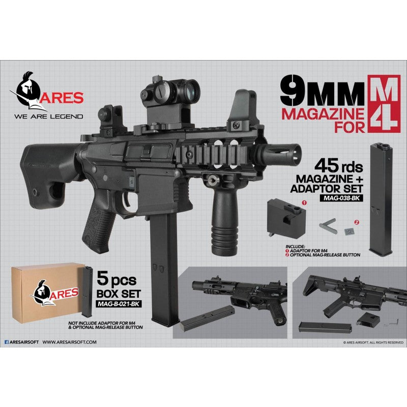 9MM MAGAZINE FOR M4 (NOT INCLUDING ADAPTOR KIT) 5PCS PACK