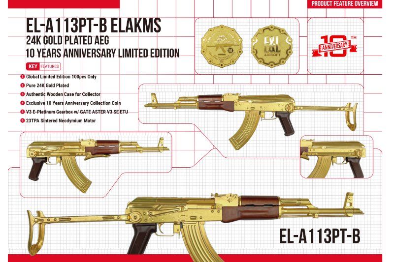 E&L AKMS 24K GOLD PLATED AEG AIRSOFT RIFLE (10 YEARS ANNIVERSARY LIMITED EDITION)