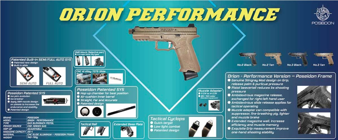 Poseidon Orion No.2 Action Airsoft GBB Pistol (Black/Tan)